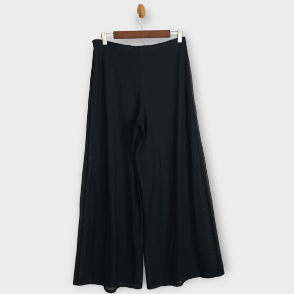 Tadashi Pants Women's Medium Black Wide Leg Sheer Mesh Overlay Palazzo Pull Ons - Picture 2 of 5